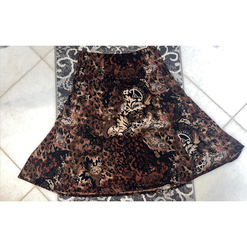 CHICO'S TRAVELERS Black Elastic Waist Flared Skirt - Sz 3 (XL) Brown Rust Tan